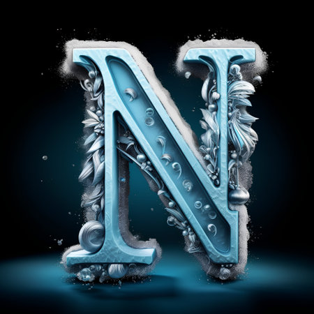 Winter font with snow and ice, letter N, 3d renderの素材
