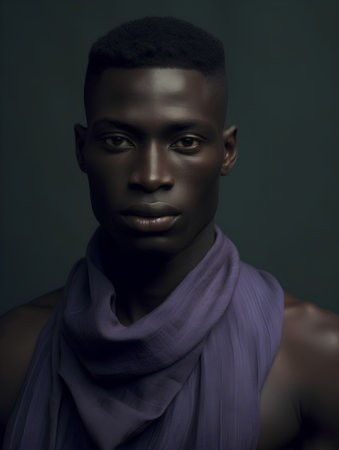 Portrait of a handsome african american man wearing a scarfの素材