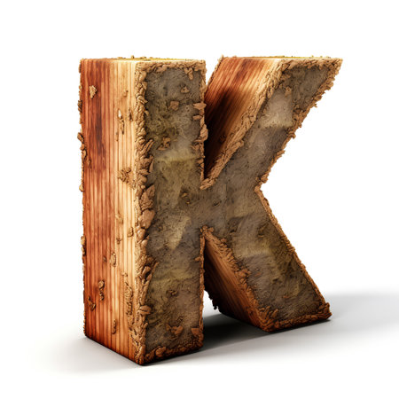 letter K 3d made of wood isolated on white - 3d renderingの素材