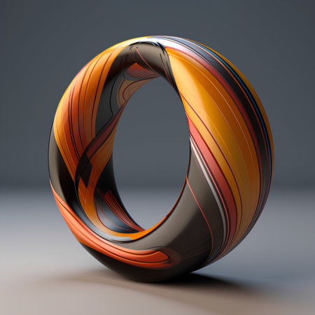3d render, abstract geometric background, black and orange metal ringの素材