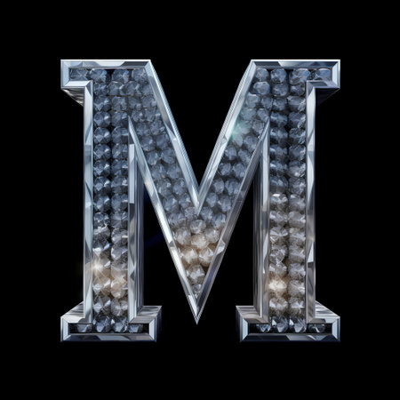 Letter M made of diamonds isolated on black background. 3d renderingの素材