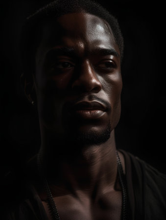 Portrait of a handsome african american man on black backgroundの素材