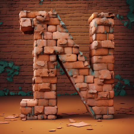 Futuristic letter N in brick wall. 3D rendering.の素材
