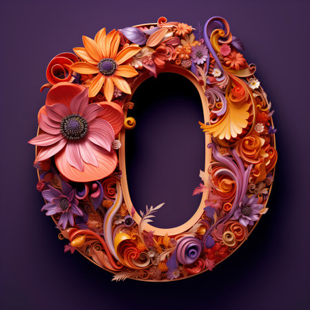 Floral alphabet. Letter O uppercase decorated with flowers.の素材