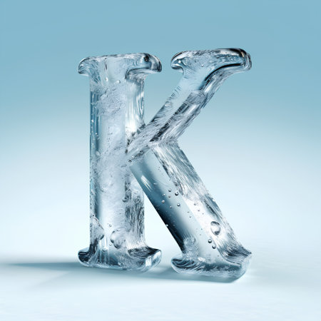 Ice font. Letter K uppercase. 3D rendering.の素材
