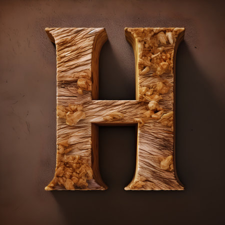 wooden letter h uppercase isolated on brown background. 3d renderingの素材