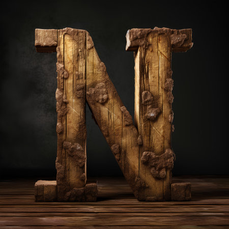 Conceptual old wooden or wooden brown font or type, timber or lumber industry piece isolated on black backgroundの素材