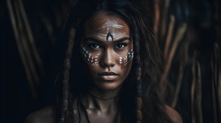 Portrait of beautiful young woman with face art and make-upの素材