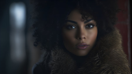 Beautiful african american woman with curly hairstyle and glamour makeupの素材