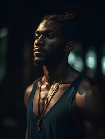 Portrait of handsome african american man at the gym.の素材