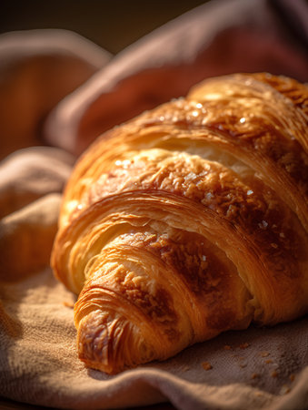 Freshly baked croissants on the table. Toned.の素材