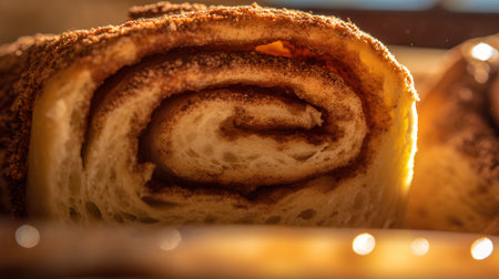 Close up of cinnamon roll. Selective focus. Toned.の素材