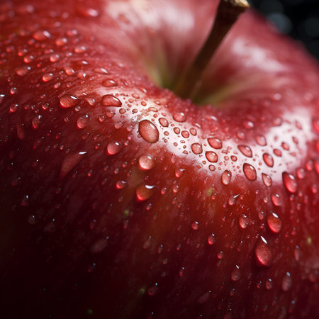 Red apple with water drops on a black background. Close-up.の素材