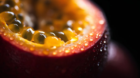 Passion fruit on a dark background. Close-up. Macroの素材