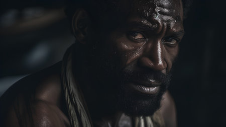 Portrait of an African American man with a beard and mustache.の素材