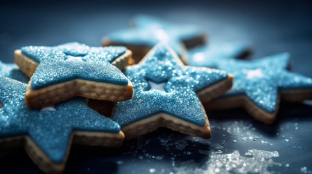 Christmas cookies on a dark background. Shallow depth of field. Toned.の素材