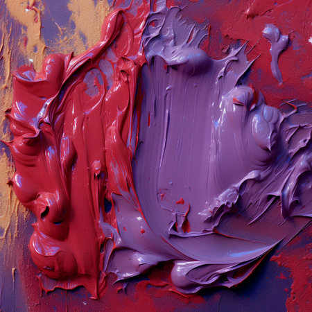 Purple and red paint brush strokes on textured background. Abstract art.の素材