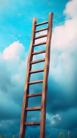 Wooden ladder on blue sky background. 3D Rendering.の素材