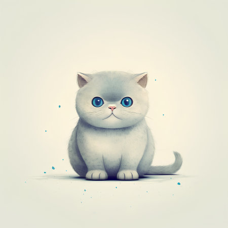 Cute cat with blue eyes sitting on white background. Vector illustration.の素材