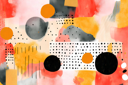 Abstract watercolor seamless pattern with geometric shapes. Hand-drawn illustration.の素材