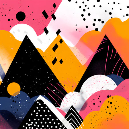 Abstract geometric seamless pattern with triangles, lines, dots, strokes and splashes. Hand drawn vector illustration.の素材