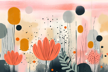 Seamless pattern with abstract flowers. Watercolor hand drawn illustration.の素材