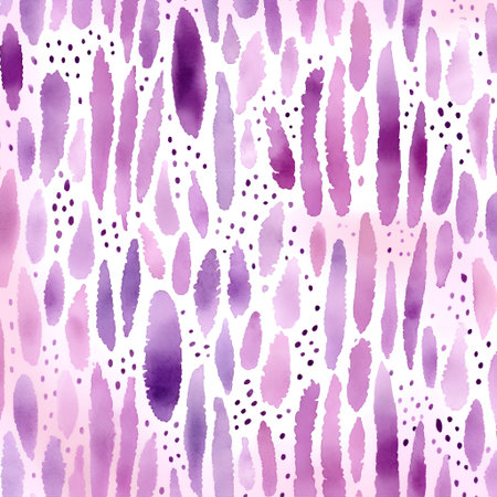 Watercolor seamless pattern with purple spots and dots on white background.の素材