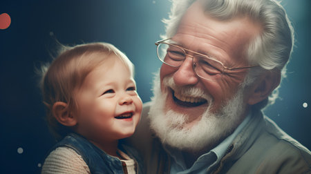 Portrait of a happy grandfather with his little granddaughter at home.の素材