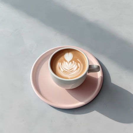 Cup of cappuccino with latte art on white background, 3d renderの素材