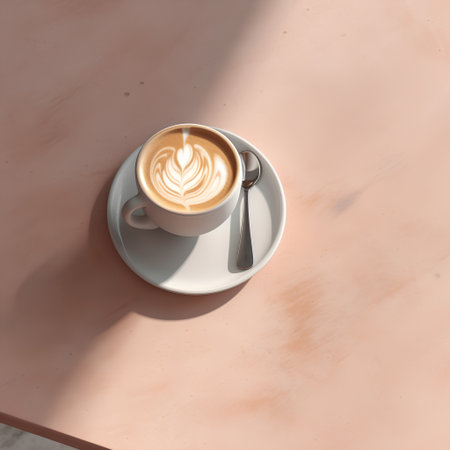 Cup of coffee on the table in cafe. 3d renderingの素材