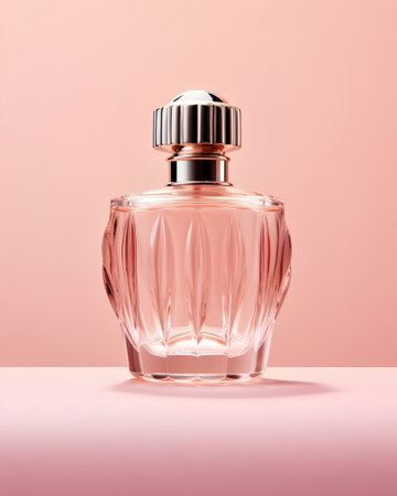Perfume bottle isolated on pink background. 3d illustration.の素材