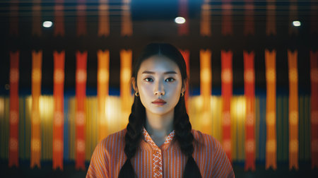 Portrait of a beautiful asian woman with long hair in traditional dressの素材