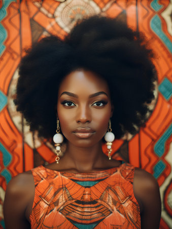 Beautiful african american woman with afro hairstyle and makeupの素材