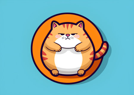 Cute cartoon cat character sitting in orange frame. Vector illustration.の素材