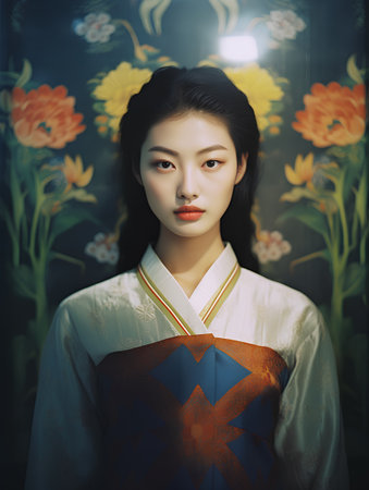 Portrait of a pretty asian woman in traditional kimonoの素材
