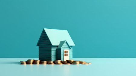 Real estate concept. House with coins. 3d render illustration.の素材