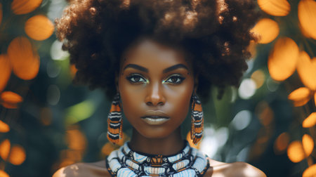 Beautiful african american woman with afro hairstyle and makeup.の素材