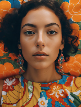 Portrait of a beautiful young woman with afro hairstyle and makeup.の素材