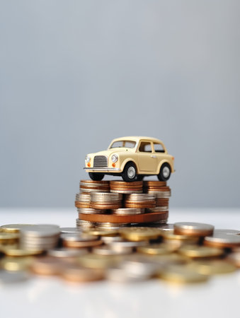 Car model and coins, business and finance concept. Selective focus.の素材