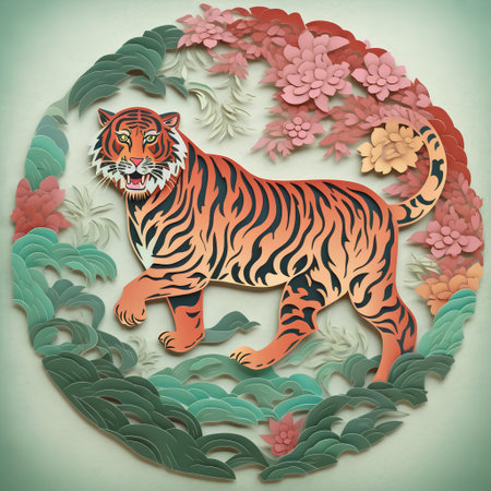 Tiger zodiac sign. Chinese zodiac background. Vector illustration.の素材