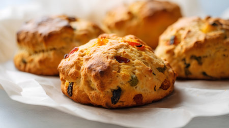 Scones with raisins and dried apricots.の素材