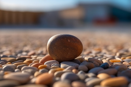 Pebbles on the beach. Focus on a stone ball.の素材