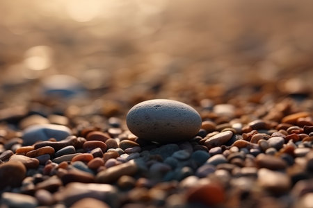 Pebbles on the beach at sunset, shallow depth of fieldの素材