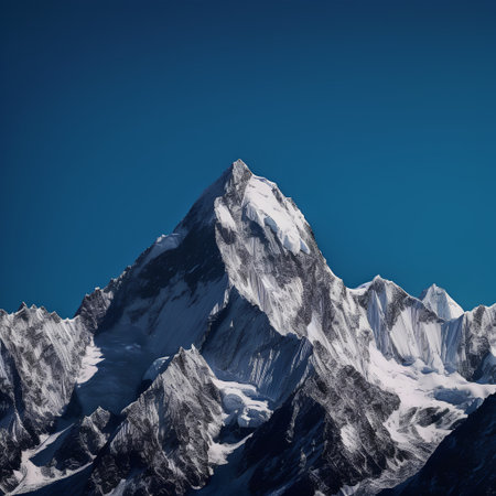 Snowy mountain peak with blue sky. 3D Rendering.の素材