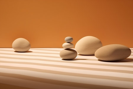 zen stones on a striped background, zen concept, 3d renderの素材