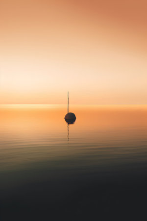 An image of a boat floating on the water. This image is a 3d render.の素材