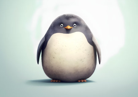 Cute penguin isolated on blue background. 3d illustration.の素材