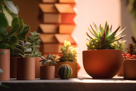 Succulents and cactuses in terracotta potsの素材