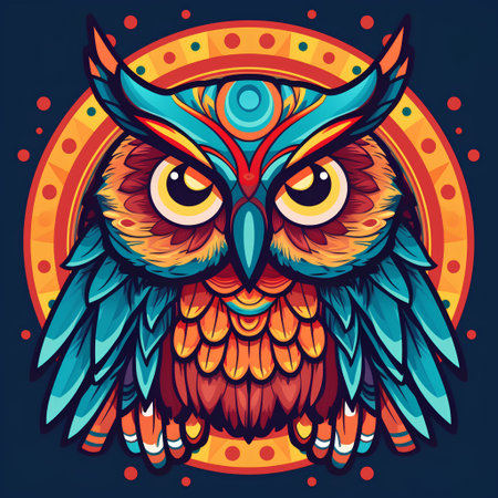 Owl. Vector illustration for your design. Colorful background.の素材