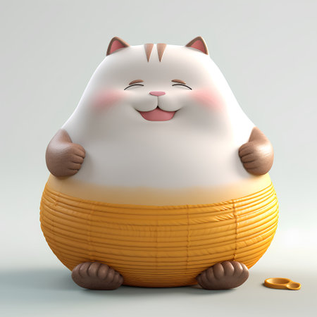 Funny fat cat in a wicker basket. 3D renderingの素材